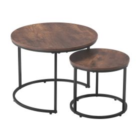 VEVOR Nesting Coffee Table Set of 2, 23.6 in Round Coffee Table, Nesting Tables for Small Place, End Side Tables Night Stand with Metal Frame, for Liv