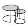 VEVOR Nesting Coffee Table Set of 2, 23.6 in Round Coffee Table, Glass Nesting Tables for Small Place, Modern End Side Tables Night Stand with Metal F