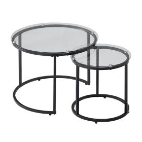 VEVOR Nesting Coffee Table Set of 2, 23.6 in Round Coffee Table, Glass Nesting Tables for Small Place, Modern End Side Tables Night Stand with Metal F