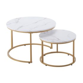 VEVOR Nesting Coffee Table Set of 2, 27.6 in Round Coffee Table, Nesting Tables for Small Place, Vintage End Side Tables Night Stand with Metal Frame,