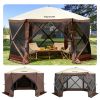 VEVOR Camping Gazebo Screen Tent, 12*12ft, 6 Sided Pop-up Canopy Shelter Tent with Mesh Windows, Portable Carry Bag, Stakes, Large Shade Tents for Out