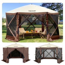 VEVOR Camping Gazebo Screen Tent, 12*12ft, 6 Sided Pop-up Canopy Shelter Tent with Mesh Windows, Portable Carry Bag, Stakes, Large Shade Tents for Out