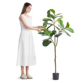 VEVOR Artificial Fiddle Leaf Fig Tree, 5 FT, Secure PE Material & Anti-Tip Tilt Protection Low-Maintenance Faux Plant, Lifelike Green Fake Potted Tree