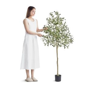 VEVOR Artificial Olive Tree, 5 FT Tall Faux Plant, Secure PE Material & Anti-Tip Tilt Protection Low-Maintenance Plant, Lifelike Green Fake Potted Tre